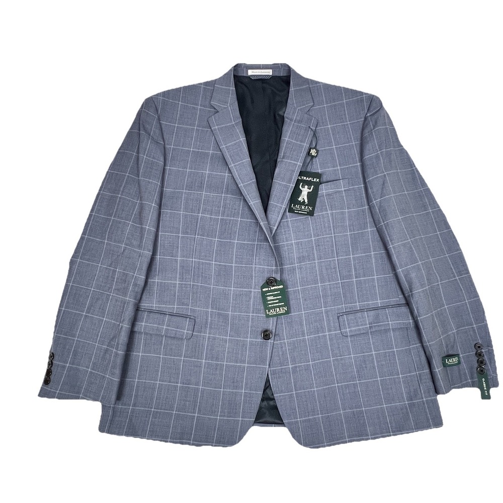 Lauren Ralph Lauren Blazer Mens 48R Windowpane Ultraflex Wool Blend Sport Coat